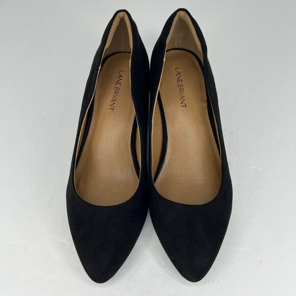 Lane Bryant Womens Black Suede Pointed Toe Slip On Block Size 9 W Pump Heels - Picture 4 of 10